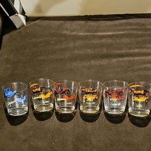 MCM VINTAGE Antique Car Themed Glass Tumbler Hazel Atlas Drinkware Bar RETRO Low